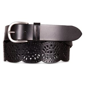 2316 Women's Tapered Perforated Leather Belt With Harness Buckle, Black